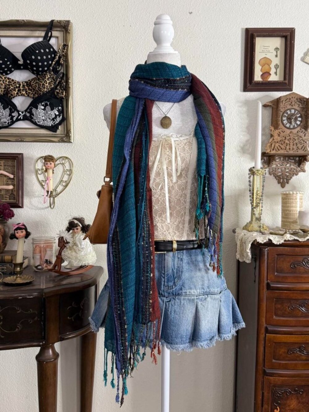 Funky cozy whimsigoth colorful scarf w sequins